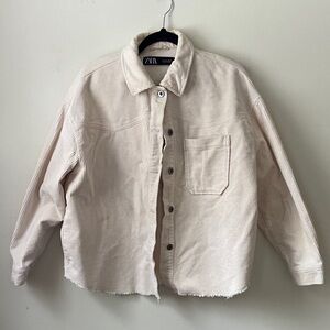 Zara White Corduroy Button Up Jacket